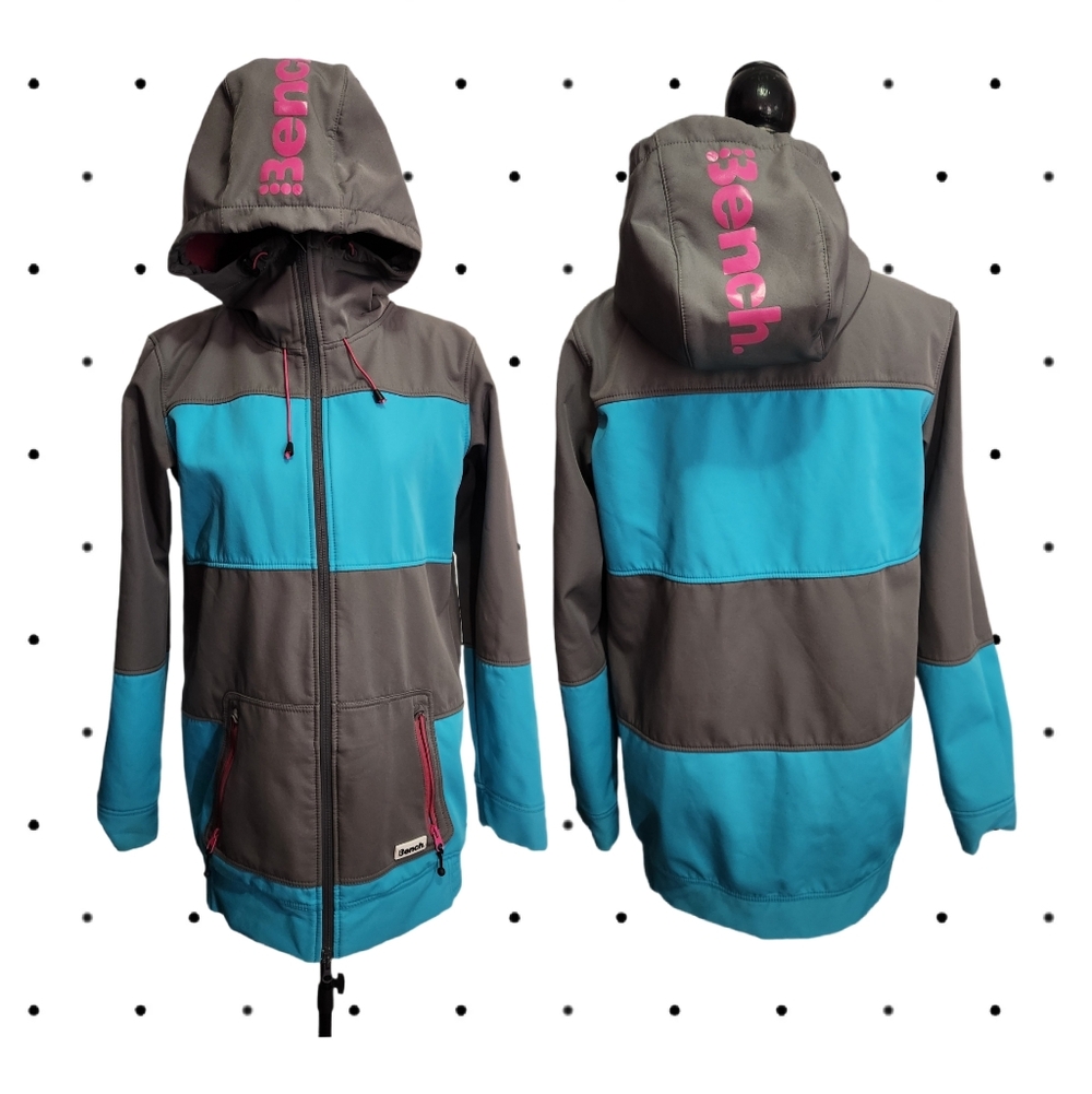 BENCH Women's Teal, Grey and pink Hooded Waterproof Jacket SIZE L
